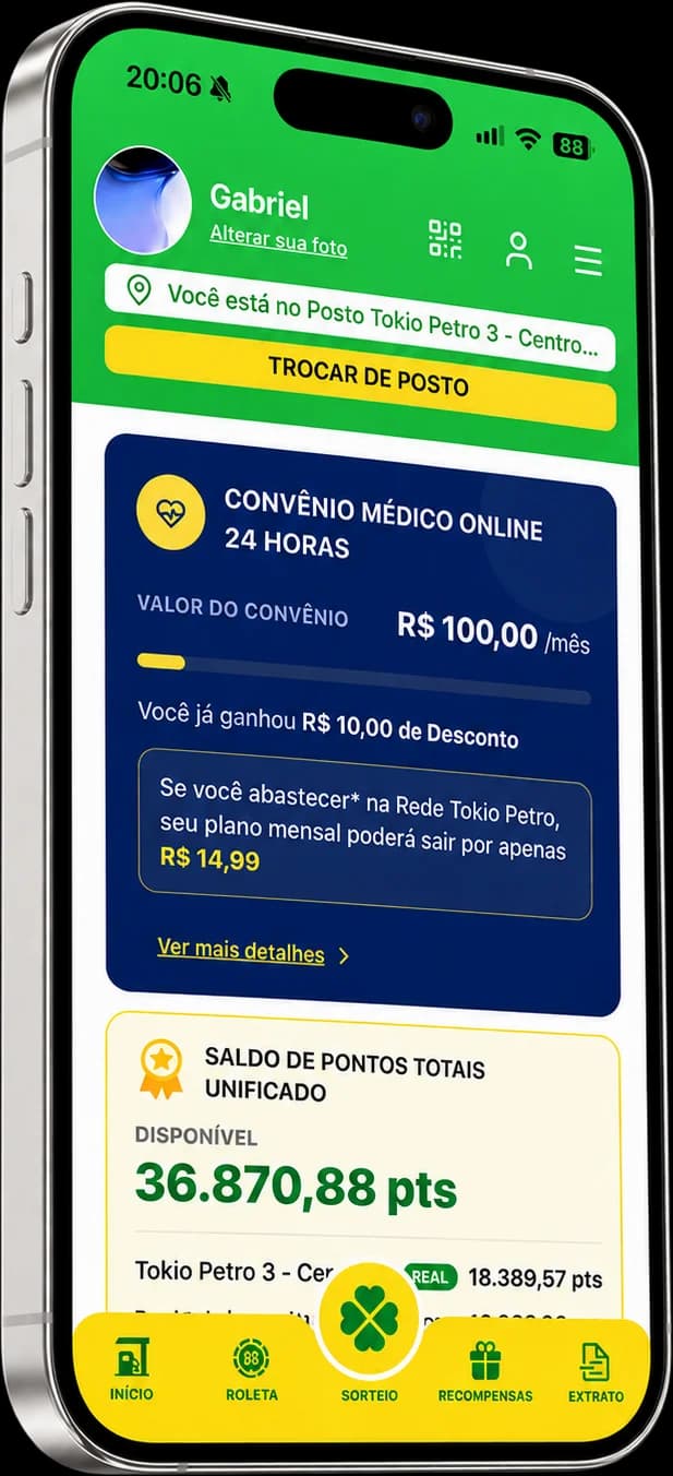 Aplicativo Posto da Sorte aberto no celular
